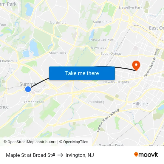 Maple St at Broad St# to Irvington, NJ map