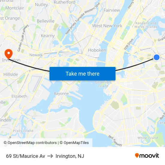 69 St/Maurice Av to Irvington, NJ map