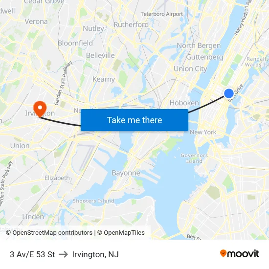 3 Av/E 53 St to Irvington, NJ map