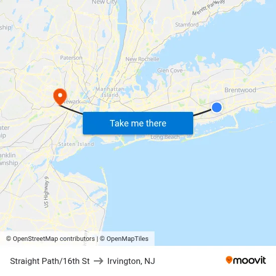 Straight Path/16th St to Irvington, NJ map