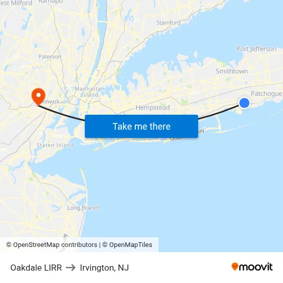 Oakdale LIRR to Irvington, NJ map