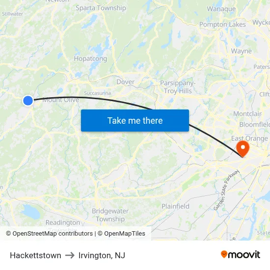 Hackettstown to Irvington, NJ map