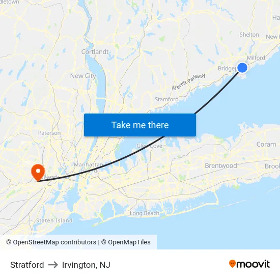 Stratford to Irvington, NJ map