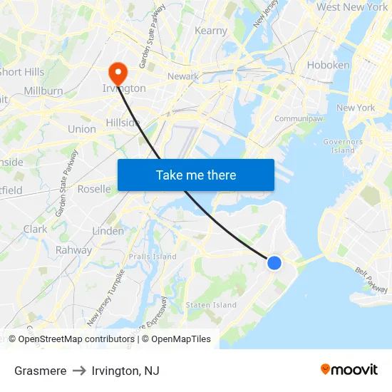 Grasmere to Irvington, NJ map