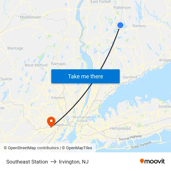 Southeast Station to Irvington, NJ map
