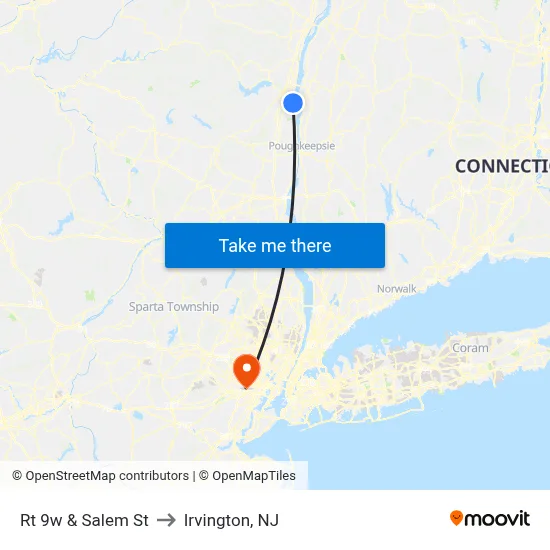 Rt 9w & Salem St to Irvington, NJ map