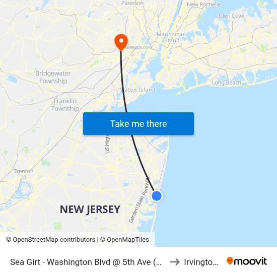 Sea Girt - Washington Blvd @ 5th Ave (Northbound) to Irvington, NJ map