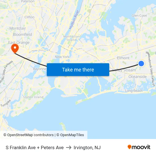 S Franklin Ave + Peters Ave to Irvington, NJ map