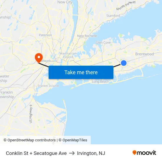 Conklin St + Secatogue Ave to Irvington, NJ map