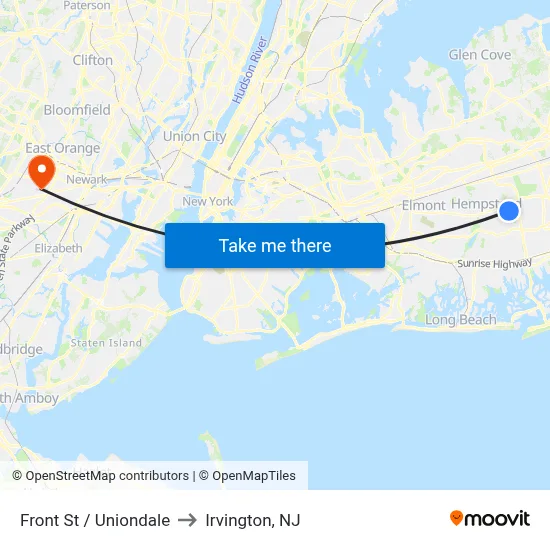 Front St / Uniondale to Irvington, NJ map
