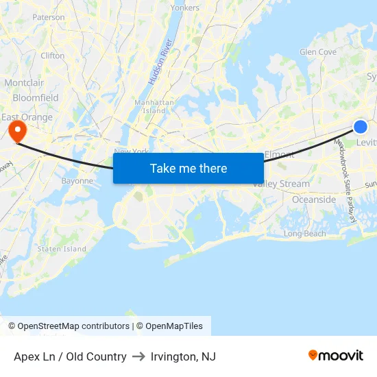 Apex Ln / Old Country to Irvington, NJ map