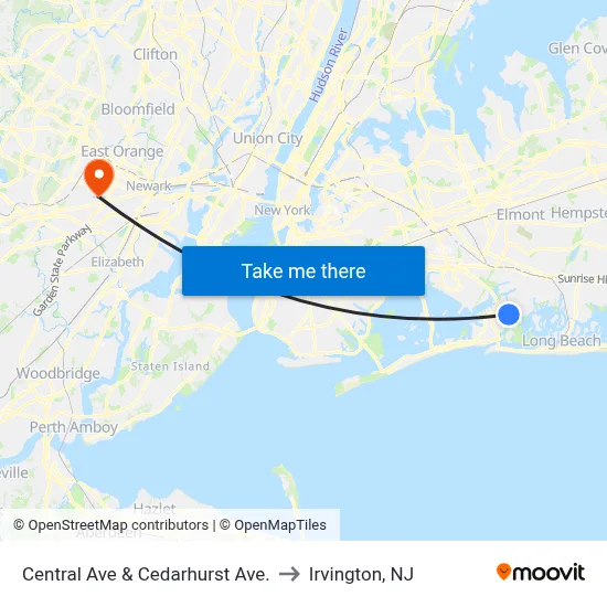 Central Ave & Cedarhurst Ave. to Irvington, NJ map