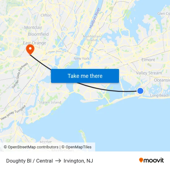 Doughty Bl / Central to Irvington, NJ map
