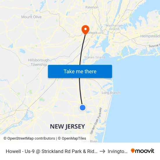 Howell - Us-9 @ Strickland Rd Park & Ride (Northbound) to Irvington, NJ map