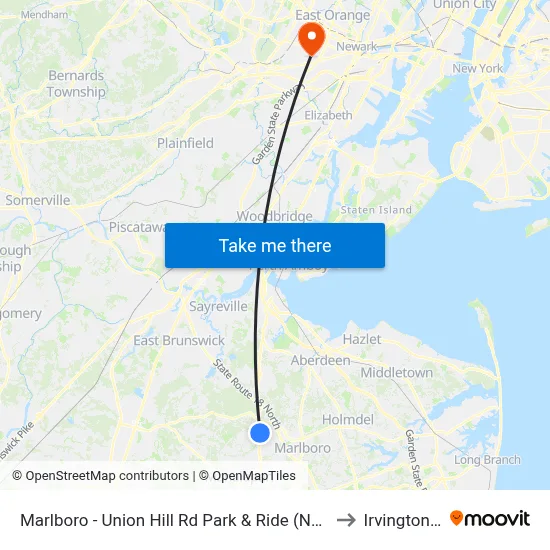 Marlboro - Union Hill Rd Park & Ride (Northbound) to Irvington, NJ map
