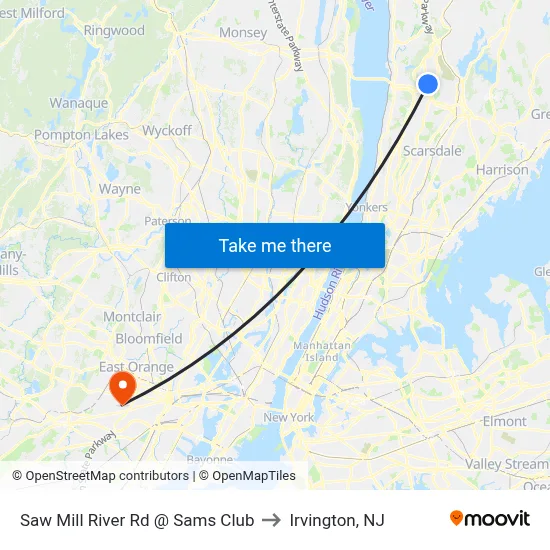 Saw Mill River Rd @ Sams Club to Irvington, NJ map