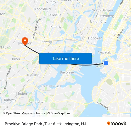 Brooklyn Bridge Park /Pier 6 to Irvington, NJ map