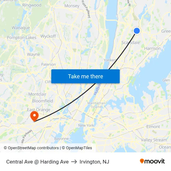 Central Ave @ Harding Ave to Irvington, NJ map