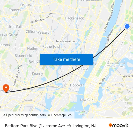 Bedford Park Blvd @ Jerome Ave to Irvington, NJ map