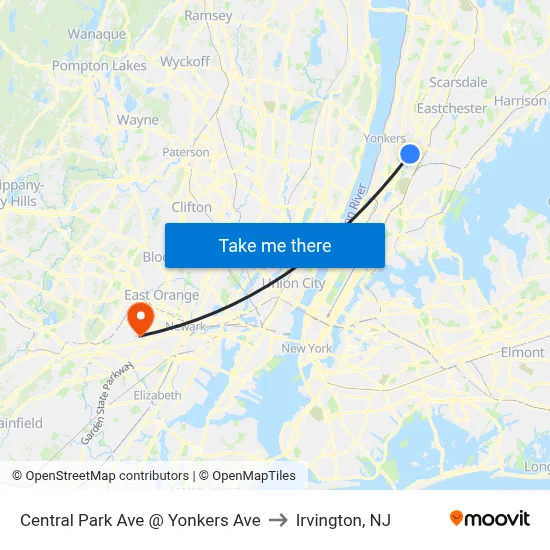Central Park Ave @ Yonkers Ave to Irvington, NJ map