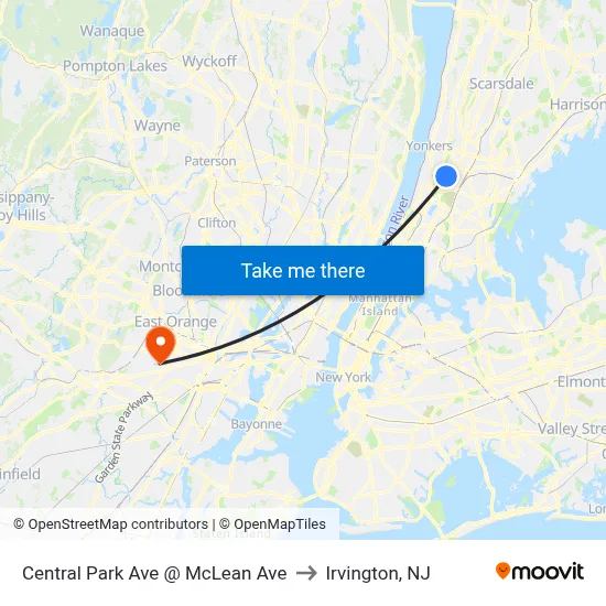 Central Park Ave @ McLean Ave to Irvington, NJ map