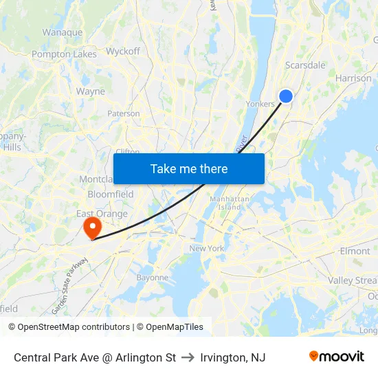 Central Park Ave @ Arlington St to Irvington, NJ map
