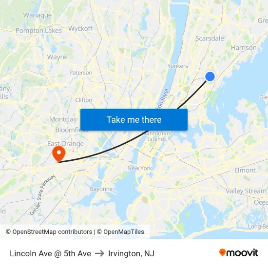 Lincoln Ave @ 5th Ave to Irvington, NJ map