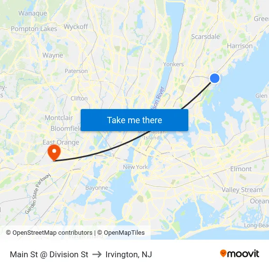 Main St @ Division St to Irvington, NJ map