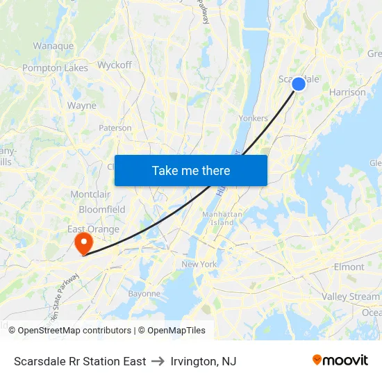 Scarsdale Rr Station East to Irvington, NJ map