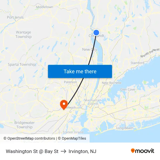 Washington St @ Bay St to Irvington, NJ map