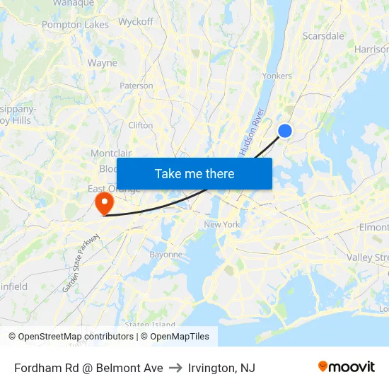 Fordham Rd @ Belmont Ave to Irvington, NJ map