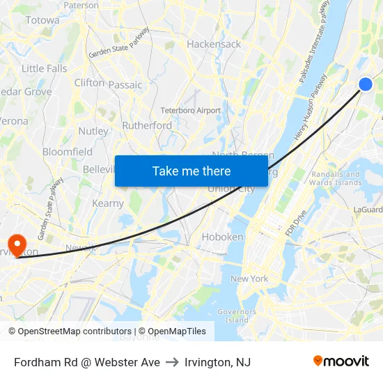 Fordham Rd @ Webster Ave to Irvington, NJ map