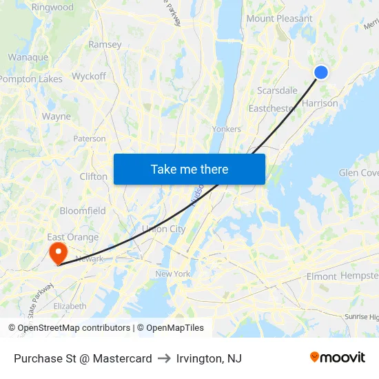 Purchase St @ Mastercard to Irvington, NJ map