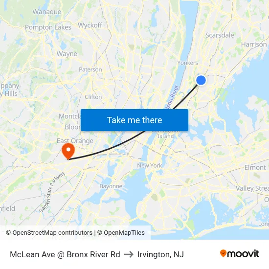 McLean Ave @ Bronx River Rd to Irvington, NJ map