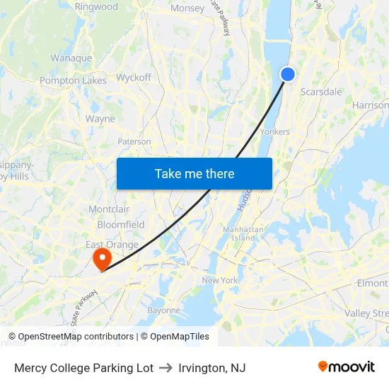Mercy College Parking Lot to Irvington, NJ map