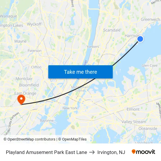 Playland Amusement Park East Lane to Irvington, NJ map