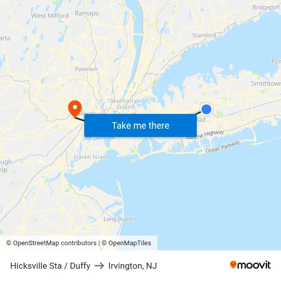 Hicksville Sta / Duffy to Irvington, NJ map