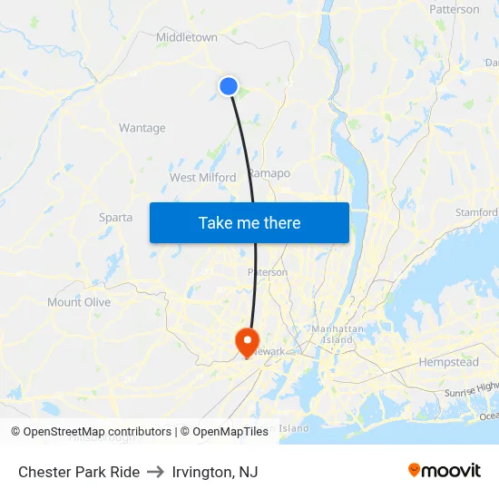 Chester Park Ride to Irvington, NJ map