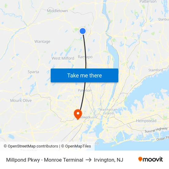 Millpond Pkwy - Monroe Terminal to Irvington, NJ map