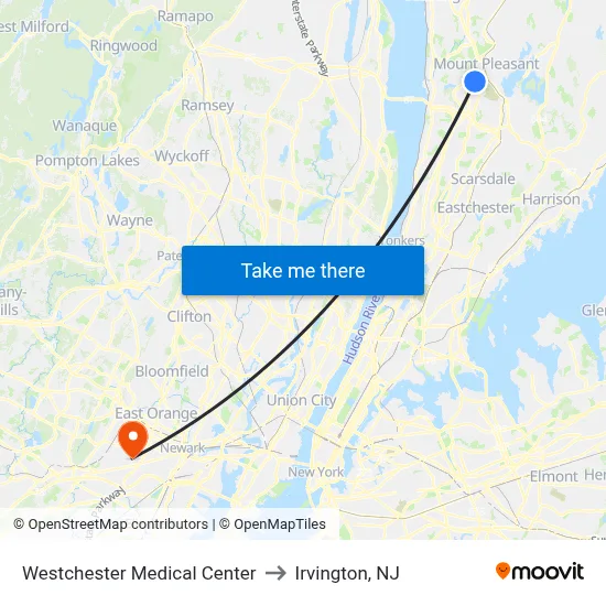 Westchester Medical Center to Irvington, NJ map