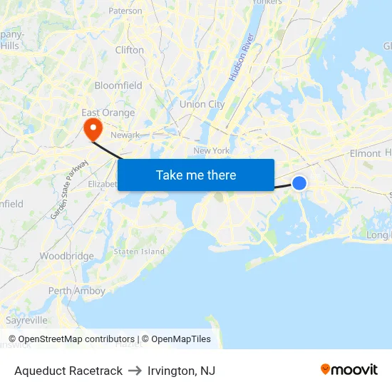 Aqueduct Racetrack to Irvington, NJ map