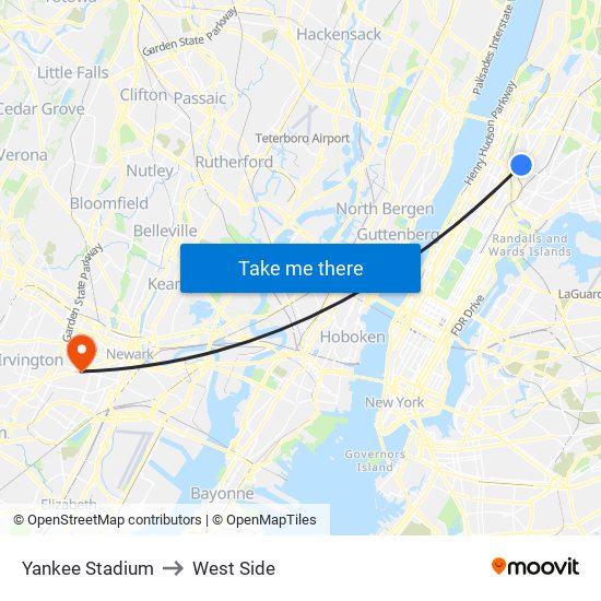 Yankee Stadium to West Side map