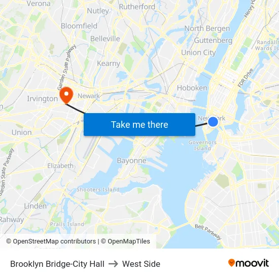 Brooklyn Bridge-City Hall to West Side map
