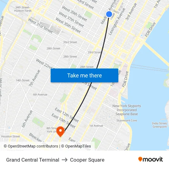 Grand Central Terminal to Cooper Square map