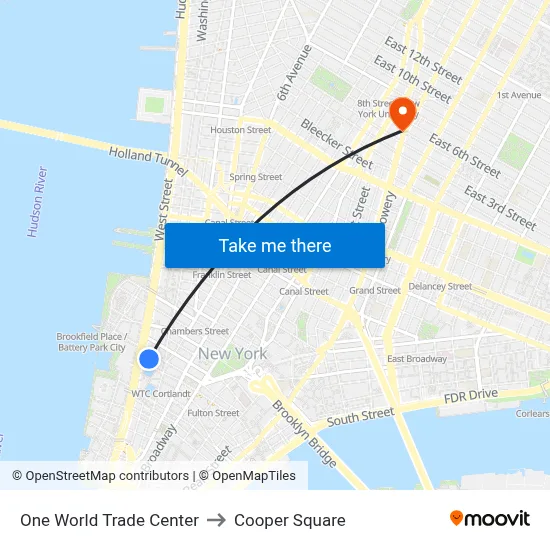 One World Trade Center to Cooper Square map