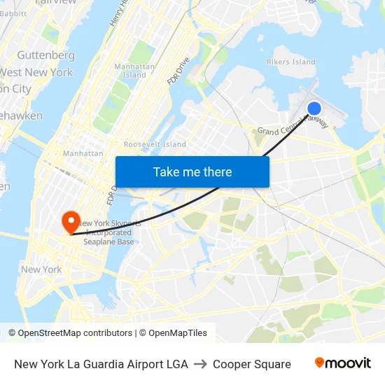 New York La Guardia Airport LGA to Cooper Square map