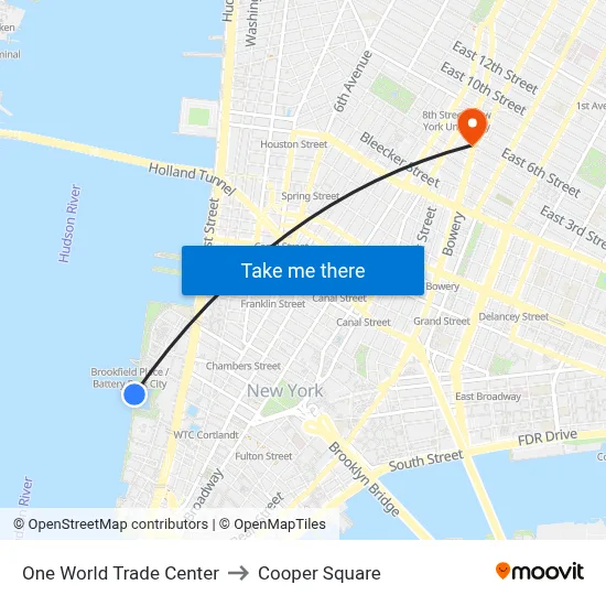 One World Trade Center to Cooper Square map