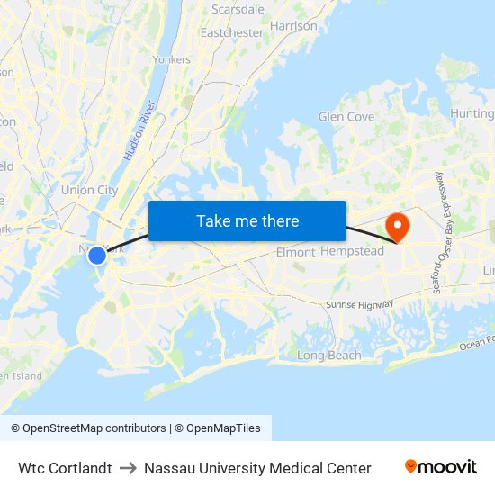 Wtc Cortlandt to Nassau University Medical Center map