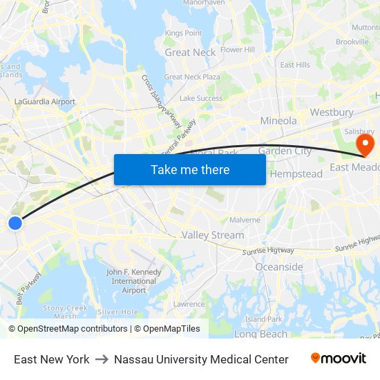 East New York to Nassau University Medical Center map