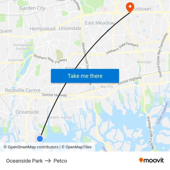 Oceanside Park to Petco map